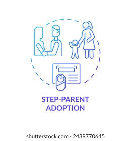 Icono de concepto de degradado azul. Paso de la custodia de los hijos. Proceso legal de adopción. Certificado oficial. Ilustración de línea de forma redonda. Idea abstracta. Diseño gráfico. Fácil de usar