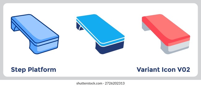 Das Step-Plattform-Symbol unterstützt Step-Workouts, Aerobic und Agility-Routinen. Blau, flach, im Dualtone-Stil.
