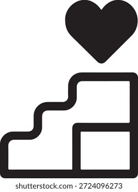 Icono de progreso del paso con el símbolo del corazón que representa el logro, la meta favorita, el crecimiento o el progreso positivo.