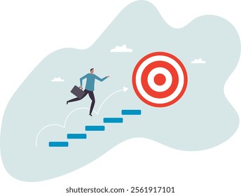 Step or progress to success and reach goal target, leadership to improve personal development, ladder or staircase to achieve goal,business concept.flat character.