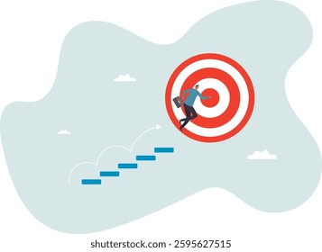 Step or progress to success and reach goal target, leadership to improve personal development, ladder or staircase to achieve goal,character for design