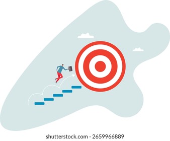 Passo ou progresso para o sucesso e atingir o objetivo, liderança para melhorar o desenvolvimento pessoal, sobre um homem e sua vida.