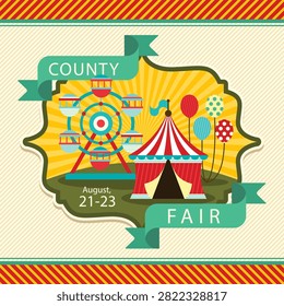 Step right up and experience the ultimate summer tradition with this vintage-inspired county fair flyer. Featuring a classic striped carnival marquee tent, a towering ferris wheel, and a colorful bundle of floating balloons, this retro graphic perfectly captures the nostalgic joy of a local community festival. Scheduled for August 21–23, this vibrant design serves as an ideal template for generating excitement, promoting family-friendly entertainment, and inviting everyone out for a weekend filled with rides, games, and classic fair fun.#CountyFair #CarnivalLife #SummerFestival #VintageDesign #FamilyFun #FerrisWheel #CircusTent #AugustEvents #RetroVibes #CommunityFair