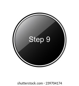 Step   round black glossy button for the site, vector, EPS 10