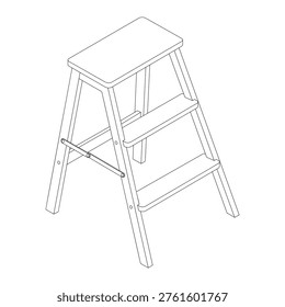 Step stool - hand drawn isometric black and white vector illustration.