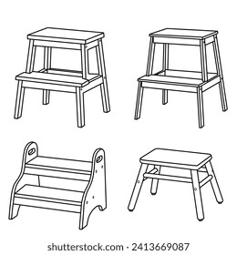 Step stool set, vector illustration design template. Isolated on a white background.