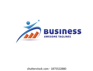  step to success business vector figure jump at bar charts illustration