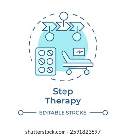 Step therapy soft blue concept icon. Control of costs and treatment. Component of utilization management. Round shape line illustration. Abstract idea. Graphic design. Easy to use in article