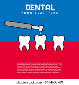 step of tooth amalgam filling by dental drill. teeth cartoon vector flat style.cute design for kids