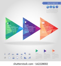 step of triangle banner and business icon vector