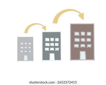 Aumente, acumule logros profesionales y cambie de trabajo repetidamente - ilustración de construcción y flecha