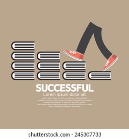 Step Up Walking On Books Successful Concept Vector Illustration