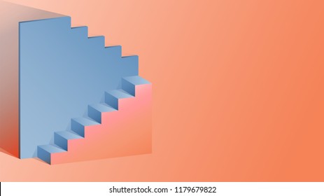 Step and wall in isometric shape. Used color pink and blue shade.