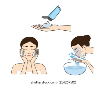 Step Washing Face Of Beauty Women Version Cartoon