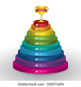 Step Winner, Goal Cup Concept to Be Successful in Business, Colored Podium 3D with Number and Text Information, 10 Options, Vector Illustration