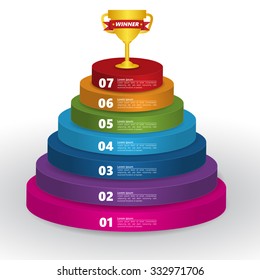 Step Winner, Goal Cup Concept to Be Successful in Business, Colored Podium 3D with Number and Text Information, 7 Options, Vector Illustration