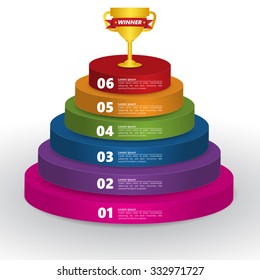 Step Winner, Goal Cup Concept to Be Successful in Business, Colored Podium 3D with Number and Text Information, 6 Options, Vector Illustration