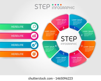 Step work processes infographic with vivid gradient color element on grey background, vector illustration.