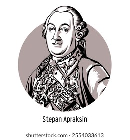 Stepan Apraksin was a Russian field marshal during the Seven Years' War who commanded the Russian army at Gross-Jägersdorf. Hand drawn vector illustration