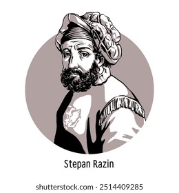 Stepan Razin was a Don Cossack, ataman of the Don Army, leader of the uprising of 1667-1671, the largest in the history of pre-Petrine Russia. Hand-drawn vector illustration