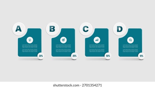 Um diagrama passo-a-passo ou modelo de placa mostrando etapas ou métodos de fazer as coisas em ordem de A-D para projetar infográficos para comunicação ou apresentação, ilustração vetorial para design