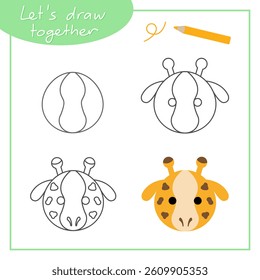 Step-by-step drawing with children. Training for primary school. Giraffe