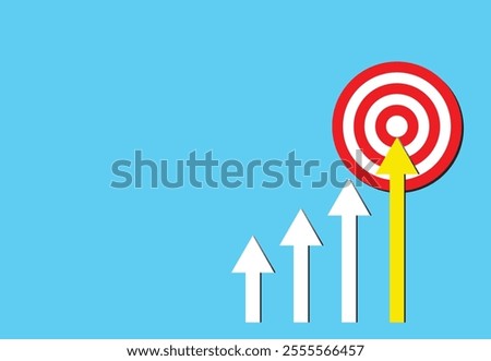 step-by-step growth to target, business target concept, business success concept, business success flat design, career growth or improvement concept, many arrows moving to one goal