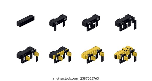Step-by-step instructions for assembling a robot in isometry. Vector