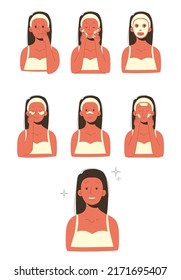Step-by-step instructions for cleansing and facial care. Vector
