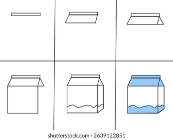 Step-by-Step Milk Carton Drawing in Minimal Line Art Style – Educational Packaging Illustration for Kids, Design, and Dairy Product Concepts