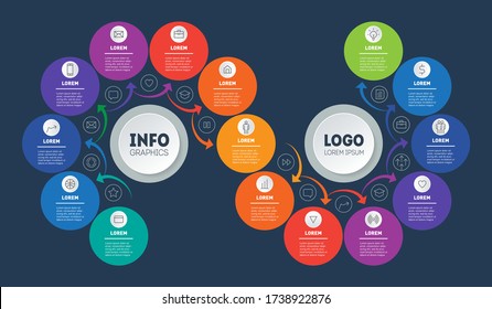 Step-by-step path to success. Business presentation or info graphics with 15 steps. Technological or education process. Template of Annual report is segmented into Fifteen parts. Vector.