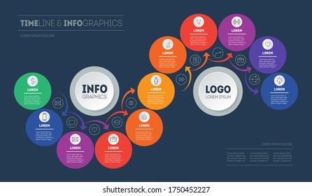 Step-by-step path to success. Business presentation or info graphics with 11 steps. Technological or education process. Template of Annual report is segmented into eleven parts.