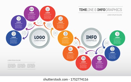 Step-by-step path to success. Business presentation or info graphics with 11 steps. Education process. Template of Annual report is segmented into eleven parts. Vector.