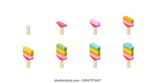 Step-by-step preparation of ice cream in isometry. Vector