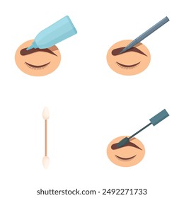 Stepbystep vector icons for makeup application tutorial with eye mascara, eyeliner, and shadow techniques in flat design illustration