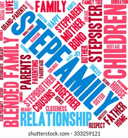 Stepfamily Word Coud On A White Background. 