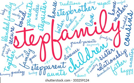 Stepfamily Word Coud On A White Background. 