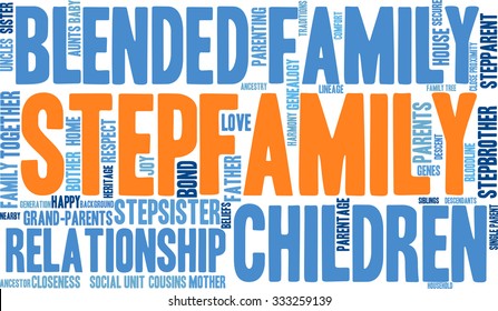 Stepfamily Word Coud On A White Background. 