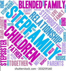 Stepfamily Word Coud On A White Background. 