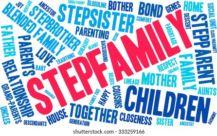 Stepfamily Word Coud On A White Background. 