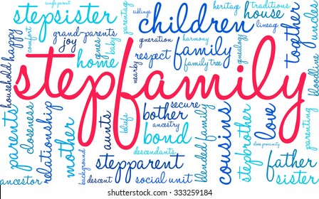 Stepfamily Word Coud On A White Background. 