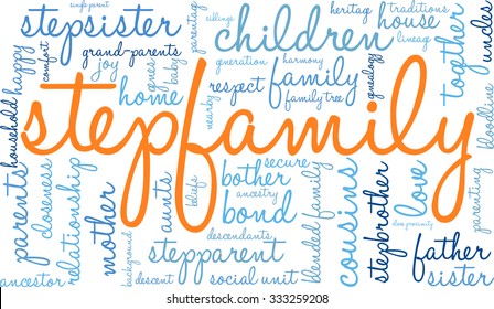 Stepfamily Word Coud On A White Background. 