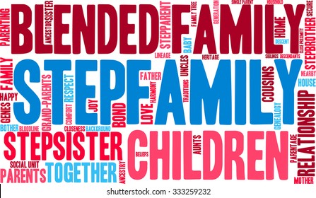 Stepfamily Word Coud On A White Background. 