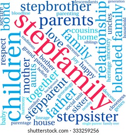 Stepfamily Word Coud On A White Background. 