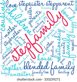 Stepfamily word coud on a white background. 