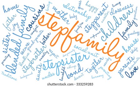 Stepfamily Word Coud On A White Background. 