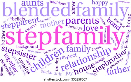 Stepfamily Word Coud On A White Background. 