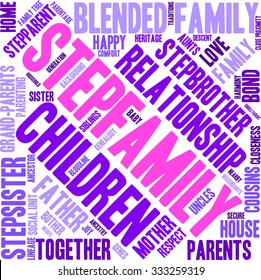 Stepfamily Word Coud On A White Background. 