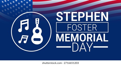 O plano de fundo do Dia Memorial Stephen Foster, banner, cartão ou modelo de cartaz é observado todos os anos durante janeiro, para aumentar a conscientização sobre a missão. Ilustração vetorial.