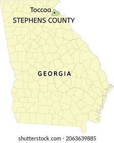 Stephens County und Stadt Toccoa auf der georgischen Staatskarte